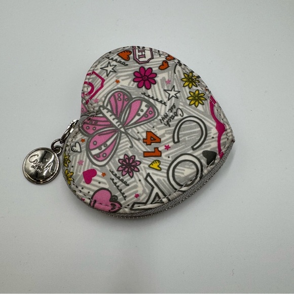 Coach Poppy Graffiti Butterfly Heart Coin Purse - Picture 2 of 4